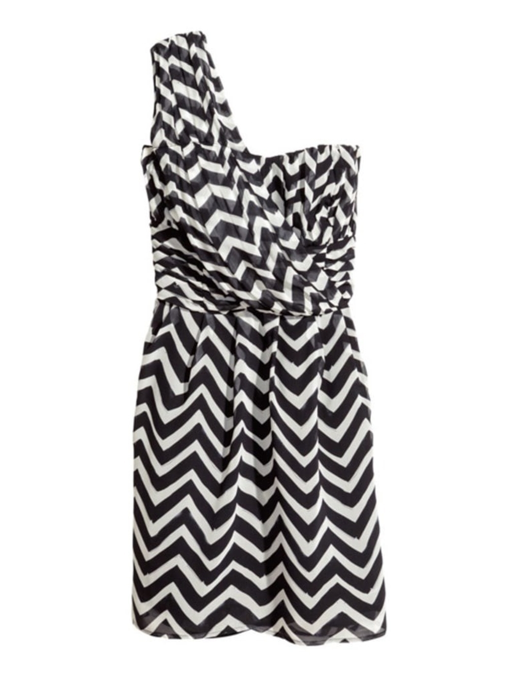 H&M One-Shoulder Black and White Chevron Dress